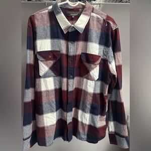 COASTAL size XXL Men's Checkered, Long Sleeved Shirt - Burgundy, Blue and White